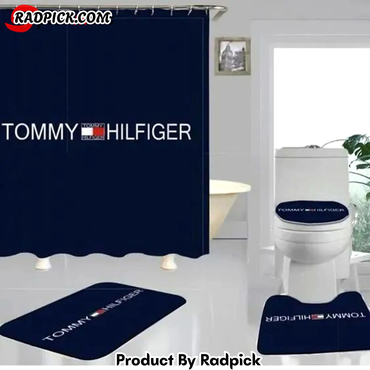 Tommy hilfiger bathroom set hot luxury shower curtain bath rug mat home decor 300 bathroom accessory sets rp38766